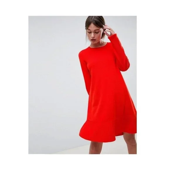 ASOS | Dresses | New Asos Us 4 Red Sweater Dress Long Sleeve | Poshmark
